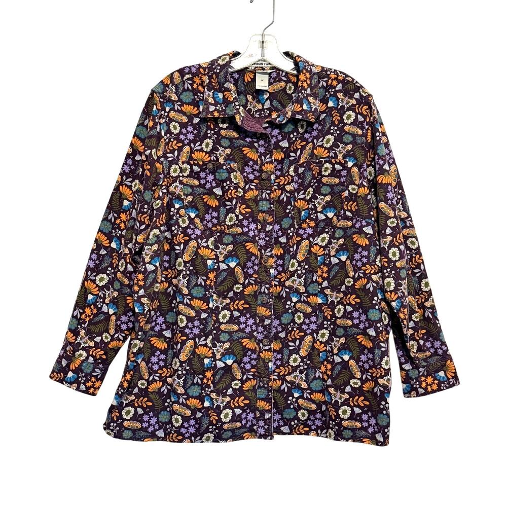 Duluth Trading Co Free Swingin' Flannel Shirt Elderberry Moth Floral